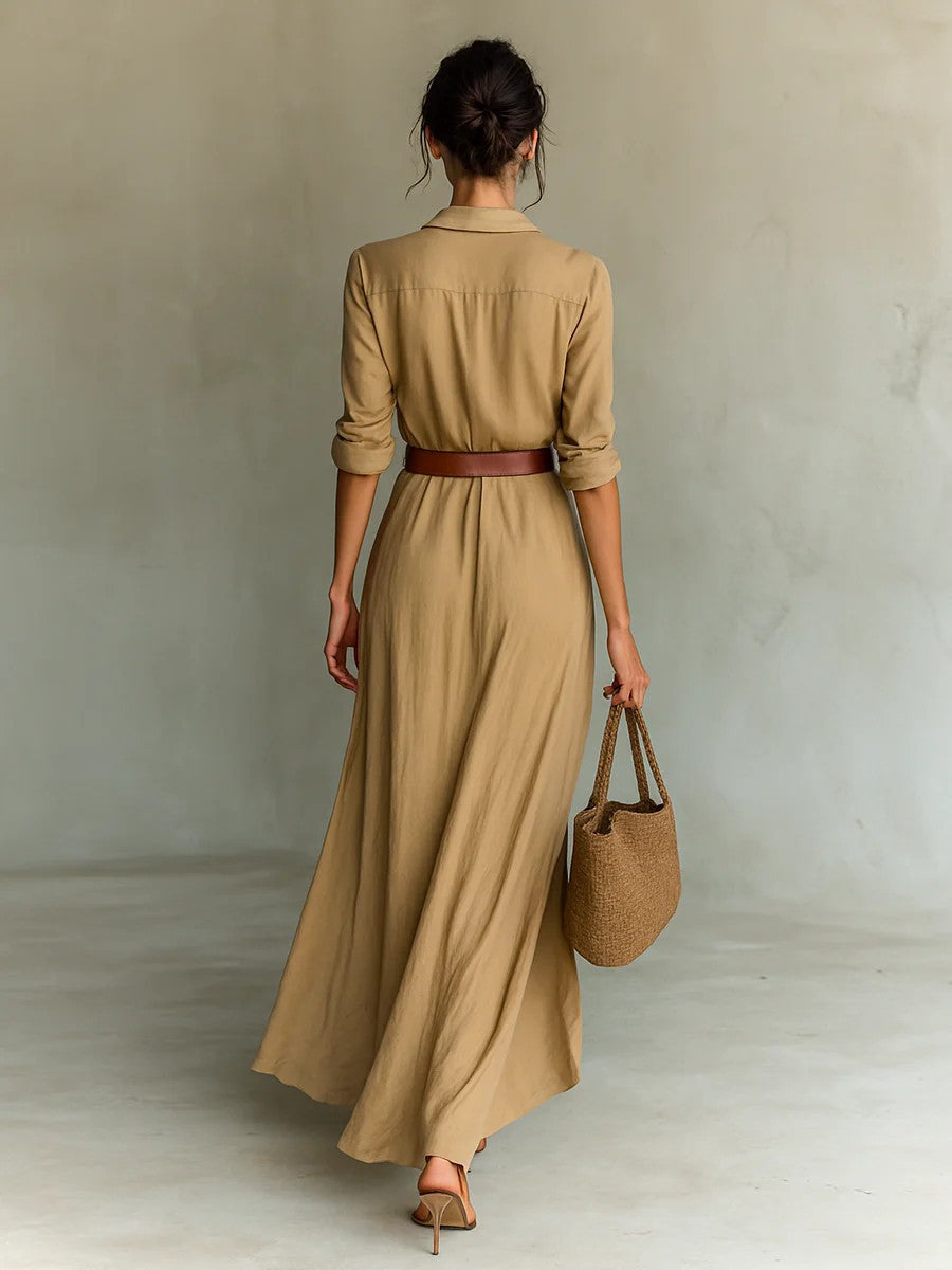 SARAH TAILOR | LAPEL-WRAP MAXI DRESS