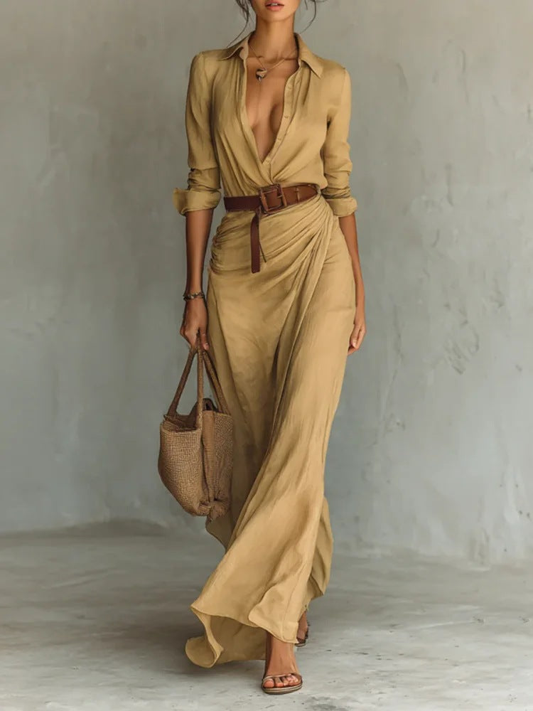 SARAH TAILOR | LAPEL-WRAP MAXI DRESS