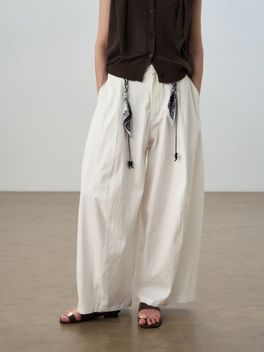 High-Waisted Wide-Leg Pants with Silk Scarf Belt