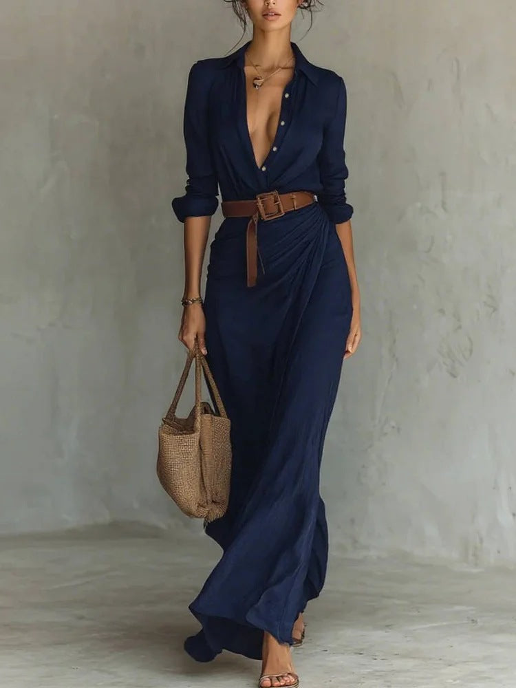 SARAH TAILOR | LAPEL-WRAP MAXI DRESS