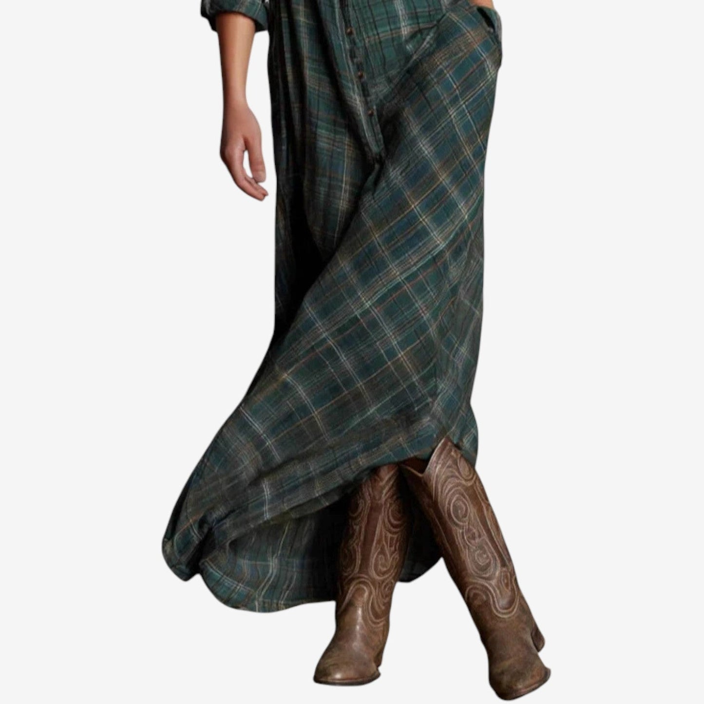 SAGE - PLAID MAXI SHIRT DRESS IN BOHO STYLE