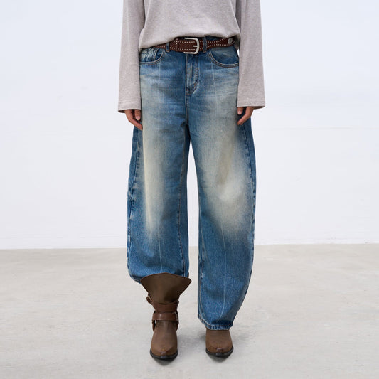 Vintage Washed Denim Wide-Leg Jeans for Women